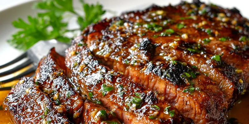 Deliciously grilled Garlic Butter Brazilian Steak on a plate