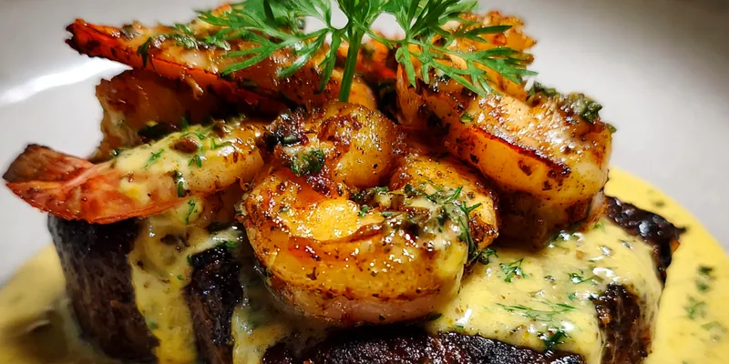 Delicious Garlic Herb Surf and Turf served on a plate