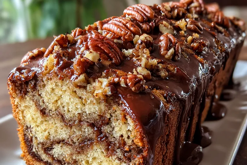 Ingredients laid out for Chocolate Pecan Pound Cake including cocoa powder, pecans, and butter.