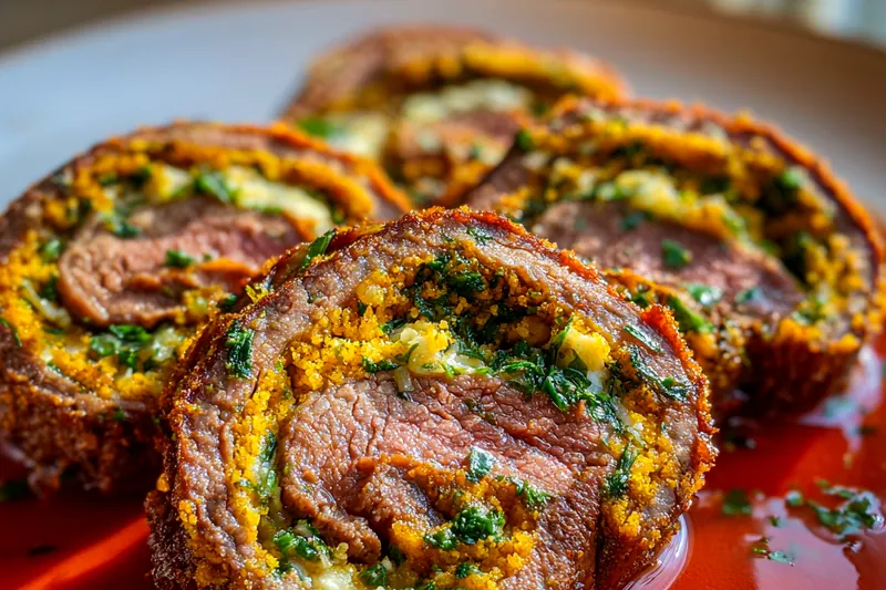 An assortment of fresh ingredients including beef, ricotta cheese, and spinach for Savory Stuffed Beef Rolls.