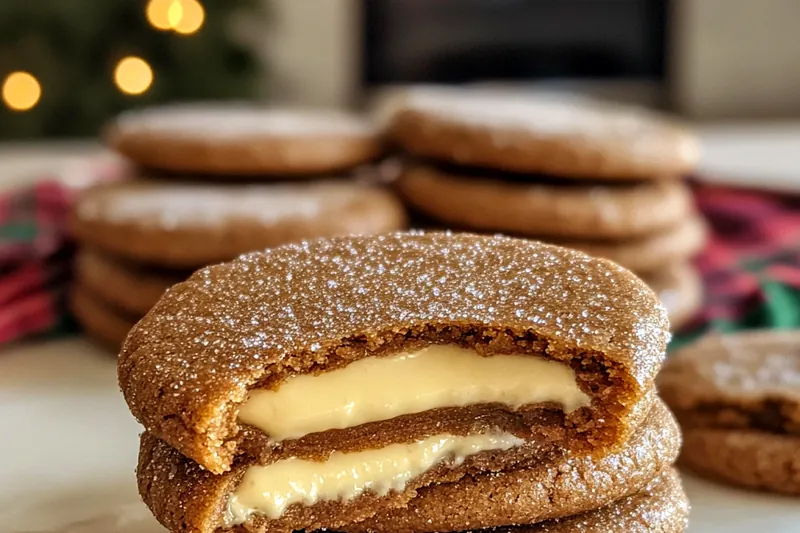 The process of shaping Festive Gingerbread Cheesecake Cookies with cream cheese filling.