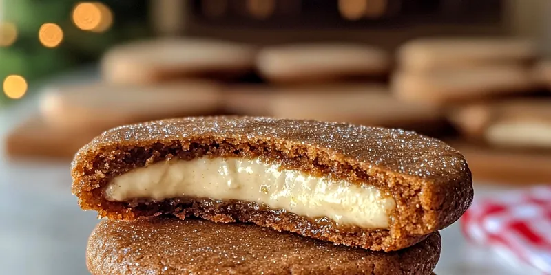 A plate of Festive Gingerbread Cheesecake Cookies decorated with holiday sprinkles and cinnamon.