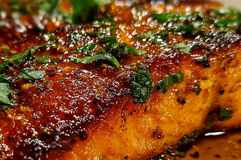 Cooking process for Glazed Garlic Herb Salmon