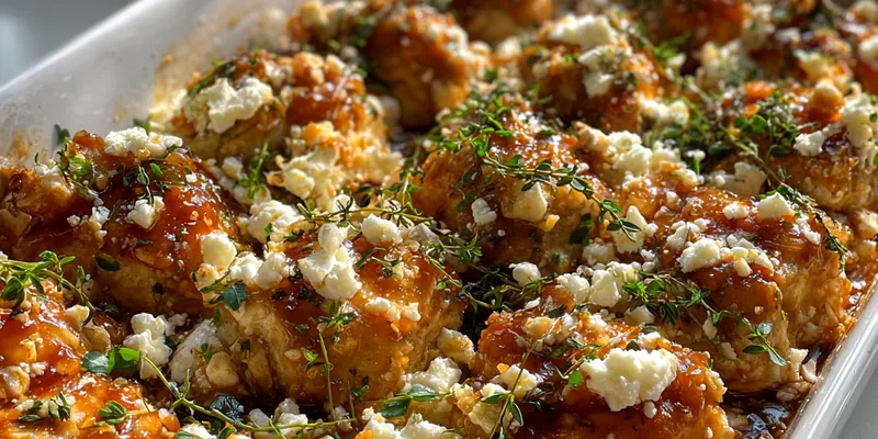 Delicious Glazed Honey Feta Chicken served on a plate