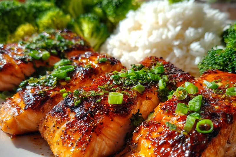 Cooking process for Glazed Salmon with Rice