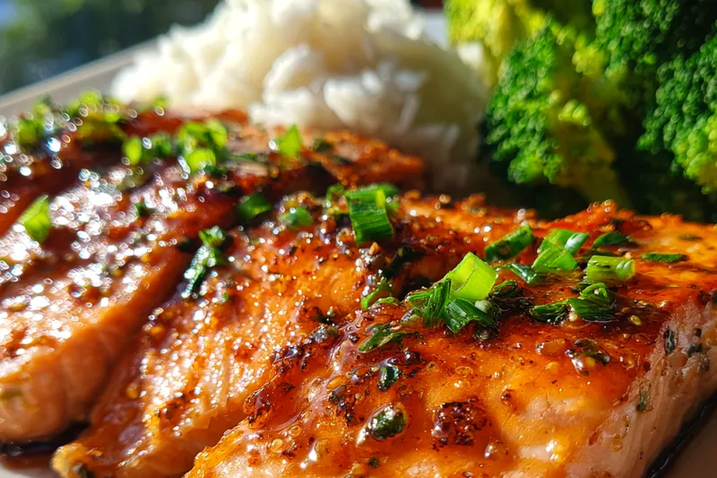 Fresh ingredients for Glazed Salmon with Rice