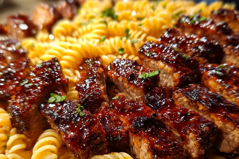 Fresh ingredients for Glazed Steak with Rotini Pasta