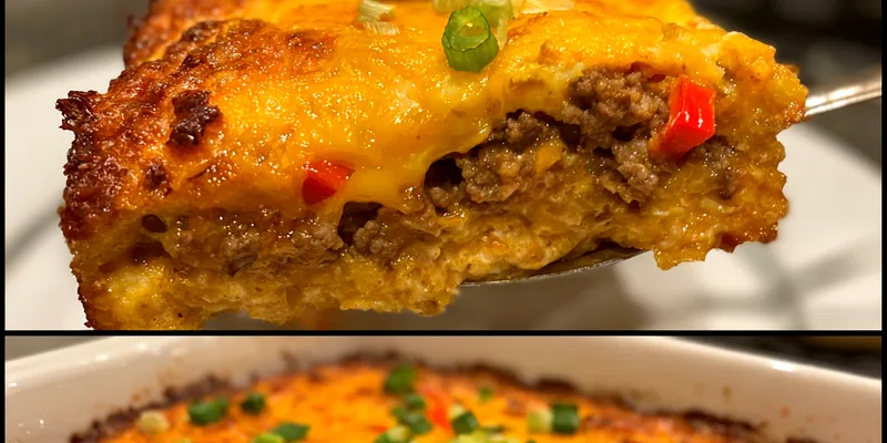 A colorful plate of Gooey Beef Pepper Bake, showcasing stuffed bell peppers overflowing with beef and cheese.