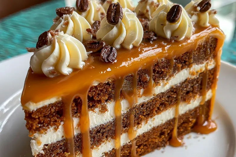 A step-by-step visual guide showing the process of preparing Decadent Coffee Caramel Delight, from melting sugar to layering the caramel.