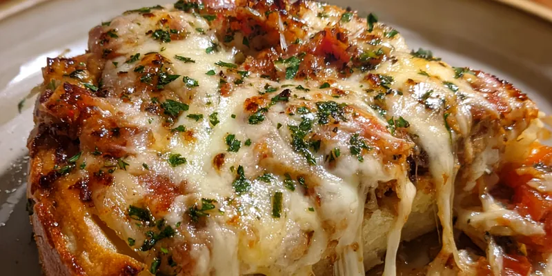 A deliciously baked Gooey Pizza Pot Pie with a golden crust, cheese bubbling out, and a side of salad.