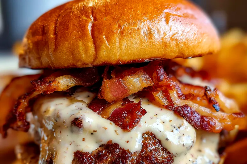 Cooking process for Gourmet Bacon Burger Delight