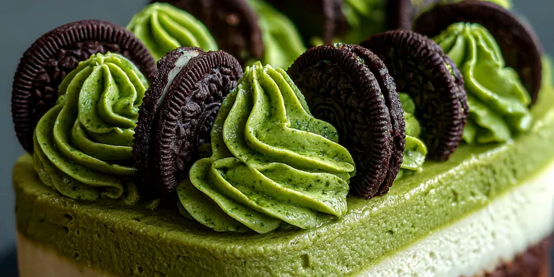 Delicious Green Velvet Oreo Cheesecake served on a plate