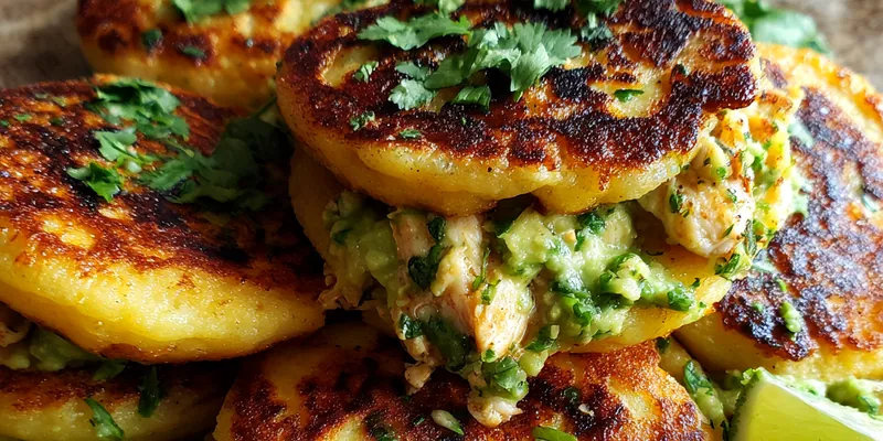 Delicious Grilled Arepas with Avocado Chicken served on a plate