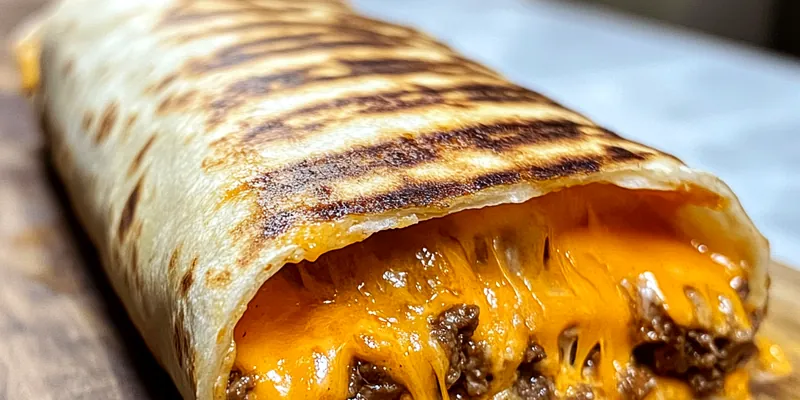 A beautifully arranged plate of Cheesy Beef Burrito Delight, garnished with fresh cilantro and served with salsa.