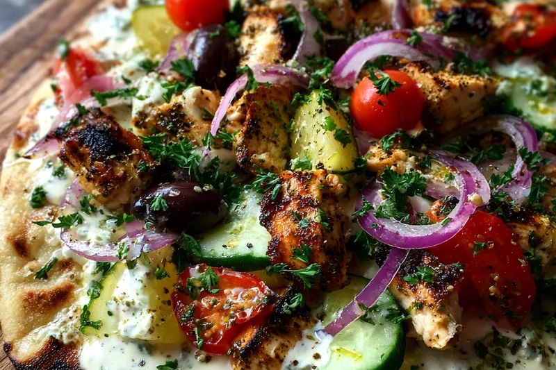 Cooking process for Grilled Chicken Flatbread Delight