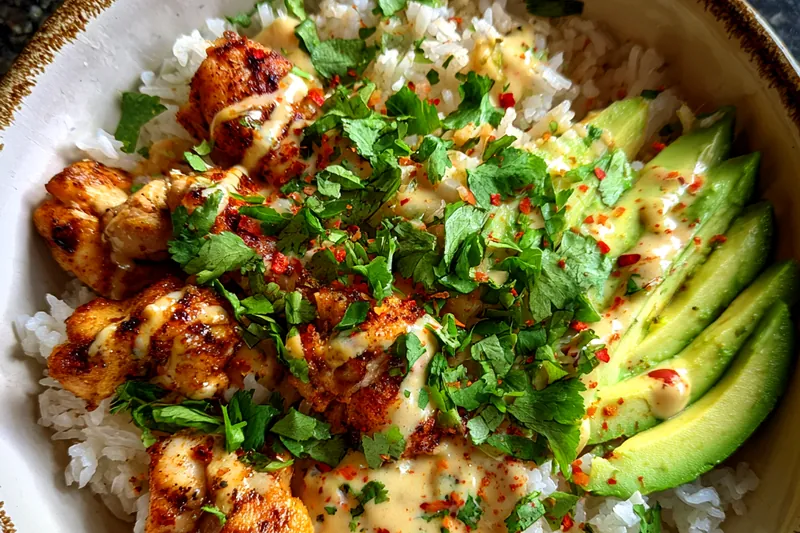 Cooking process for Grilled Chicken Rice Bowl