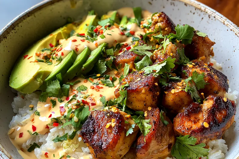 Fresh ingredients for Grilled Chicken Rice Bowl