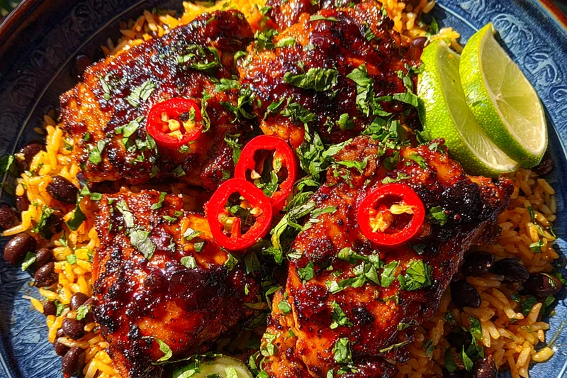 Cooking process for Grilled Chicken Rice Platter