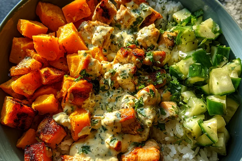 Cooking process for Grilled Chicken Sweet Potato Bowl