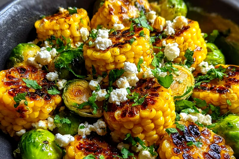 Fresh ingredients for Grilled Corn Brussels Delight