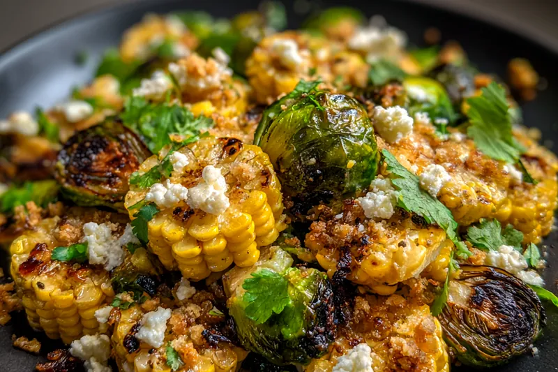 Fresh ingredients for Grilled Corn Brussels Medley