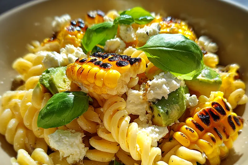 Fresh ingredients for Grilled Corn Pasta Salad
