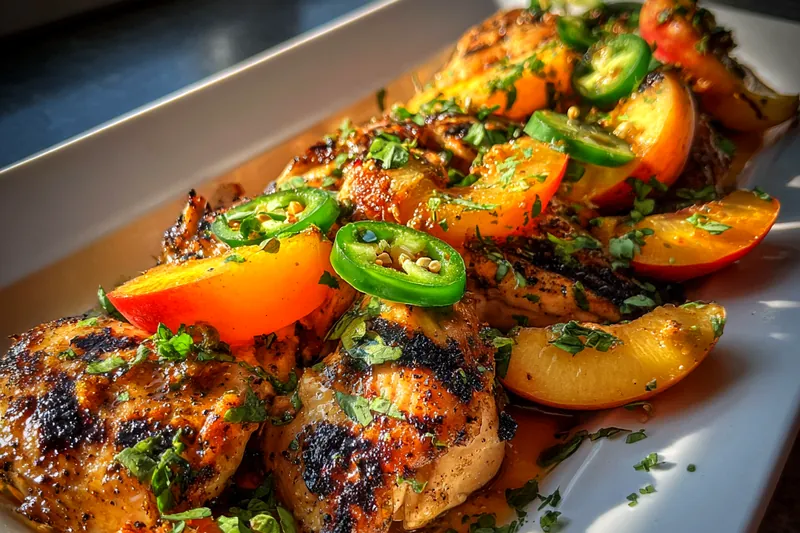 Cooking process for Grilled Peach Jalapeño Chicken