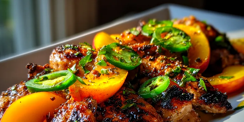 Delicious Grilled Peach Jalapeño Chicken served on a plate
