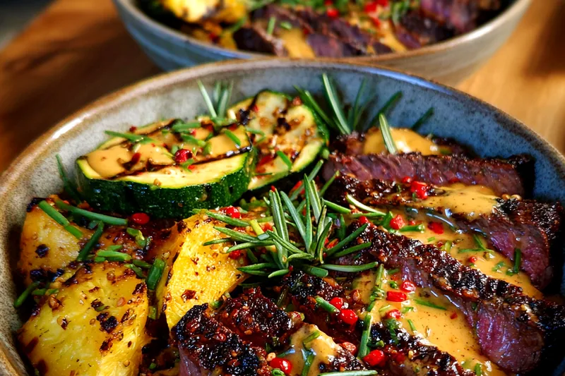 Cooking process for Grilled Steak with Creamy Zucchini