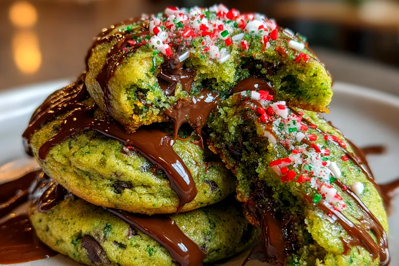 Baking Grinch Cake Mix Cookies in the oven