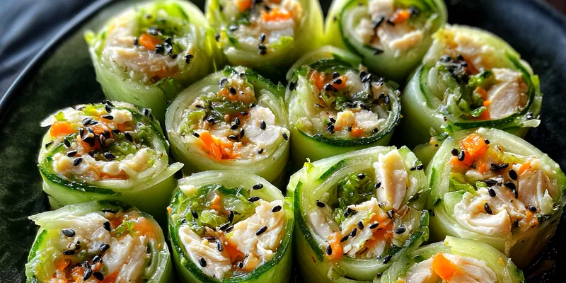 Delicious Healthy Cucumber Chicken Rolls served on a plate