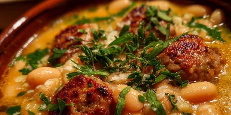 Delicious Hearty Bean Sausage Soup served on a plate