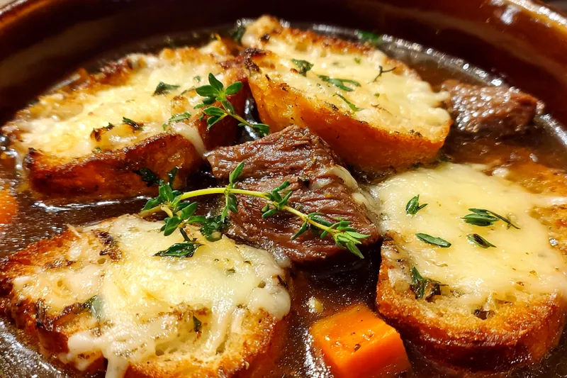 Cooking process for Hearty Beef Onion Soup