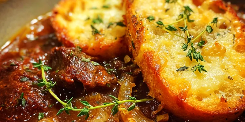 Delicious Hearty Beef Onion Stew served on a plate