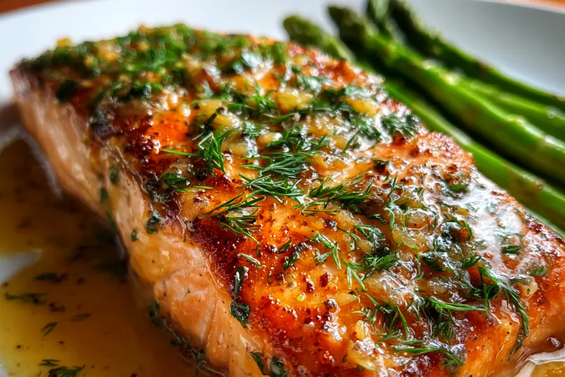 Cooking process for Herb Butter Glazed Salmon