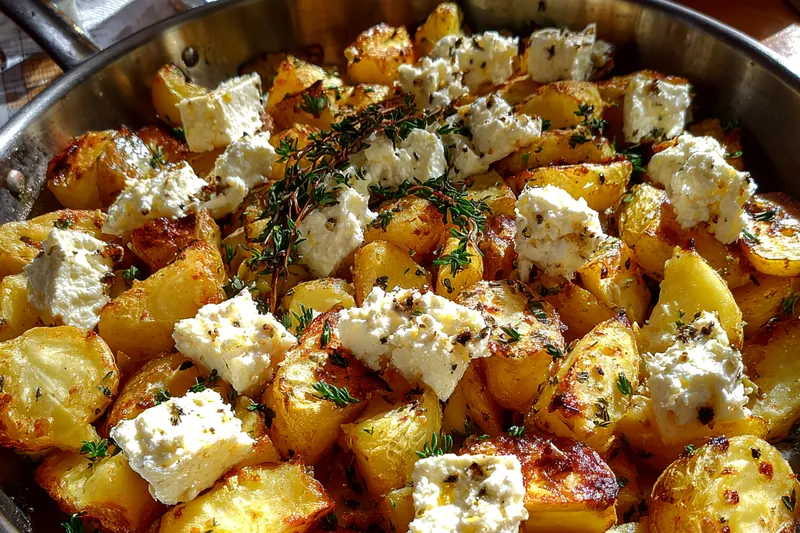 A close-up shot of the Herb-Crusted Potato Bake, showcasing its golden crust and vibrant herbs.