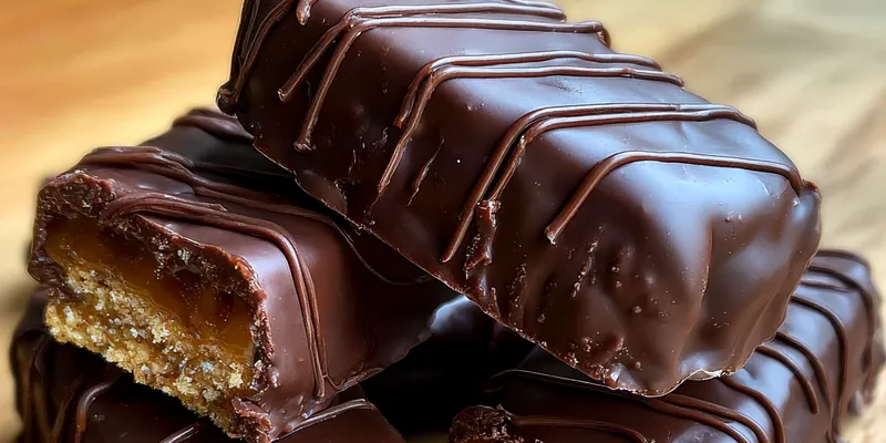 Delicious Homemade Chocolate Caramel Bars served on a plate