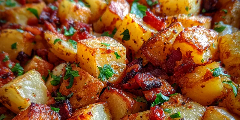 Delicious Honey Bacon Roasted Potatoes served on a plate