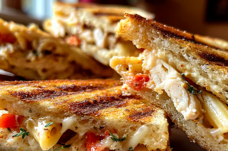 Cooking process of Honey Pepper Chicken Panini Pasta in a skillet