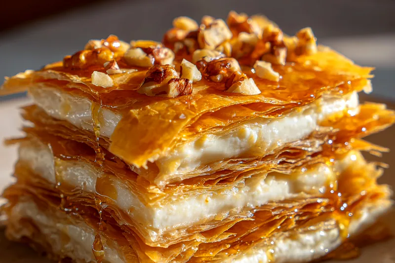 Cooking process for Honey Phyllo Cheesecake Layers