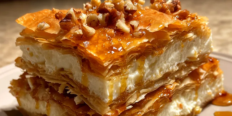 Delicious Honey Phyllo Cheesecake Layers served on a plate