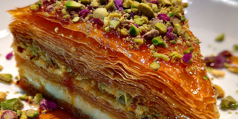 Delicious Honey Pistachio Layered Dessert served on a plate
