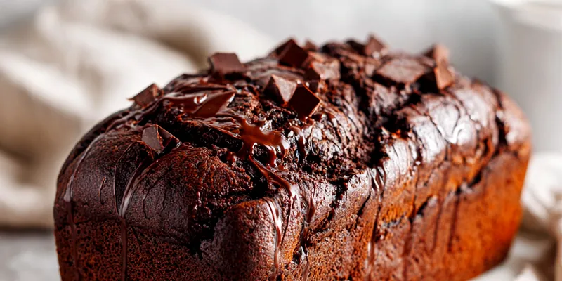 Decadent Hot Fudge Brownie Bread on a rustic wooden table