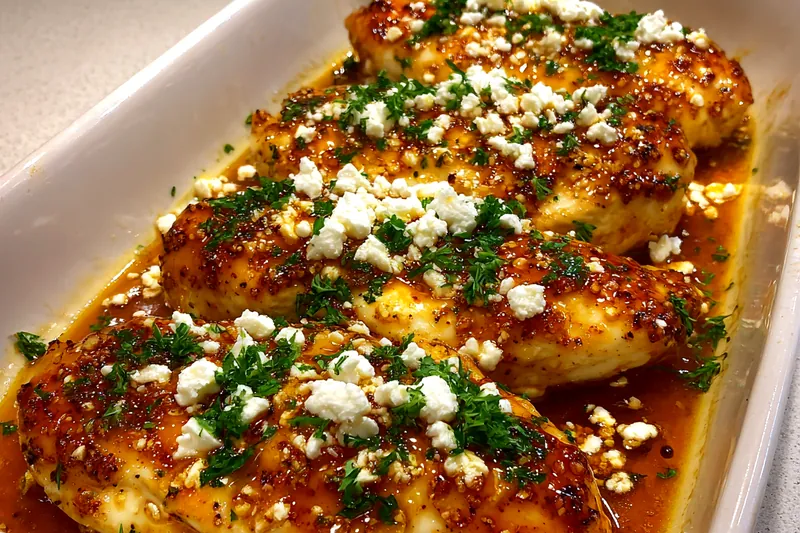 A chef expertly frying chicken in a skillet, showcasing the cooking process for Spicy Honey Feta Chicken Delight.