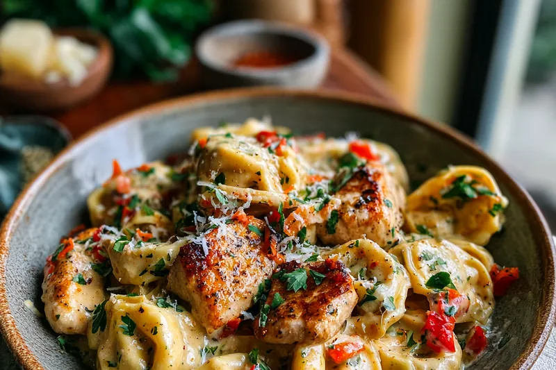 Cooking Cajun Chicken Tortellini in a skillet