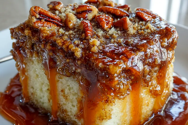 Image of the cooking process for Gooey Butter Pecan Cake