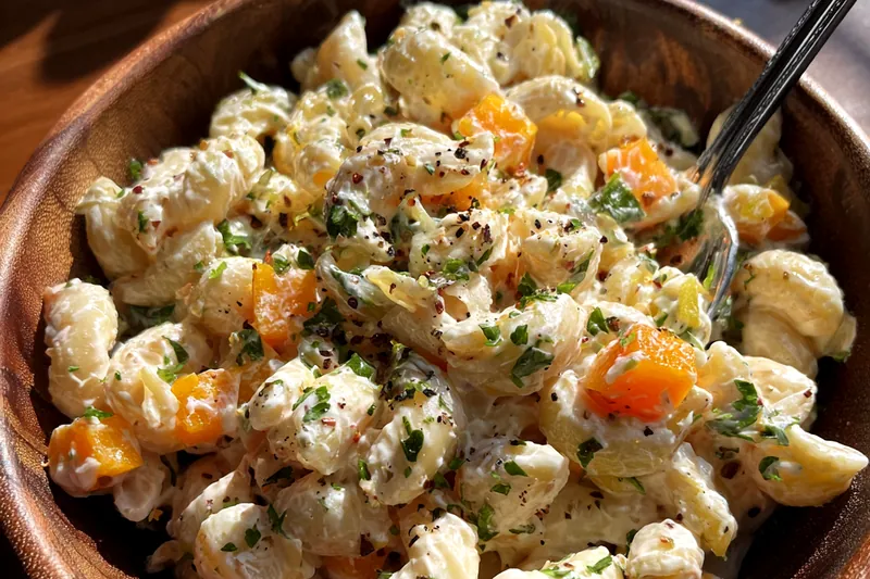 Fresh ingredients for Jalapeño Macaroni Salad Delight