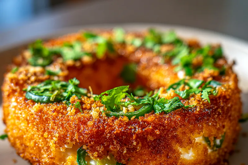 Fresh ingredients laid out for preparing Stuffed Jalapeño Onion Rings, including jalapeños, onions, cheese, and spices.