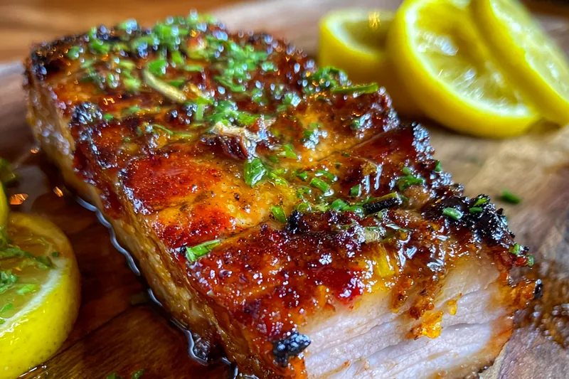 Chef Mitchell basting the roast with marinade during cooking.