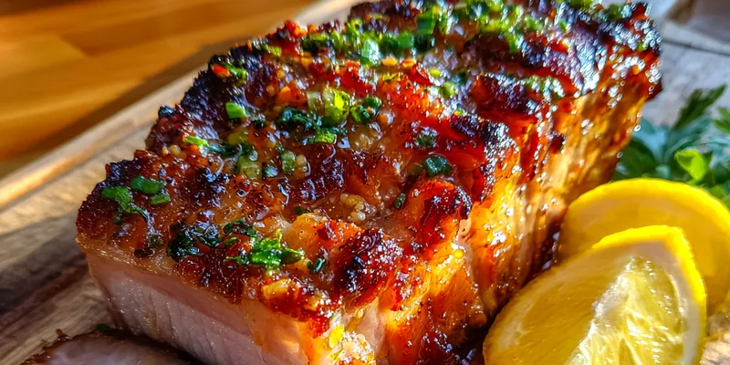 Mojo Pork Roast served with rice and beans, garnished with fresh cilantro.